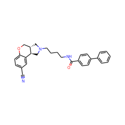 N#Cc1ccc2c(c1)[C@@H]1CN(CCCCNC(=O)c3ccc(-c4ccccc4)cc3)C[C@H]1CO2 ZINC000002007089