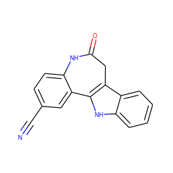 N#Cc1ccc2c(c1)-c1[nH]c3ccccc3c1CC(=O)N2 ZINC000013532088