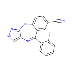 N#Cc1ccc2c(c1)C(c1ccccc1F)=Nc1c[nH]nc1N2 ZINC000064527389