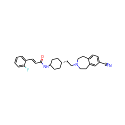 N#Cc1ccc2c(c1)CCN(CC[C@H]1CC[C@H](NC(=O)/C=C/c3ccccc3F)CC1)CC2 ZINC000299808451