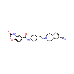 N#Cc1ccc2c(c1)CCN(CC[C@H]1CC[C@H](NC(=O)c3ccc4c(c3)NC(=O)CO4)CC1)CC2 ZINC000253636327