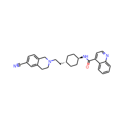 N#Cc1ccc2c(c1)CCN(CC[C@H]1CC[C@H](NC(=O)c3ccnc4ccccc34)CC1)C2 ZINC000247654071