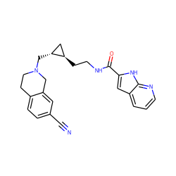 N#Cc1ccc2c(c1)CN(C[C@@H]1C[C@H]1CCNC(=O)c1cc3cccnc3[nH]1)CC2 ZINC001772580742