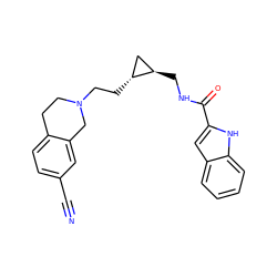 N#Cc1ccc2c(c1)CN(CC[C@@H]1C[C@H]1CNC(=O)c1cc3ccccc3[nH]1)CC2 ZINC001772597322