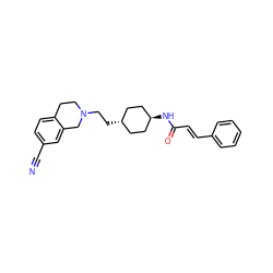 N#Cc1ccc2c(c1)CN(CC[C@H]1CC[C@H](NC(=O)/C=C/c3ccccc3)CC1)CC2 ZINC000299806287