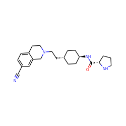 N#Cc1ccc2c(c1)CN(CC[C@H]1CC[C@H](NC(=O)[C@@H]3CCCN3)CC1)CC2 ZINC000473133415