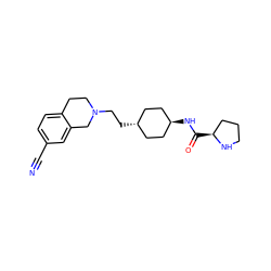 N#Cc1ccc2c(c1)CN(CC[C@H]1CC[C@H](NC(=O)[C@H]3CCCN3)CC1)CC2 ZINC000473133416