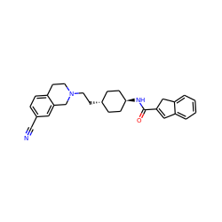 N#Cc1ccc2c(c1)CN(CC[C@H]1CC[C@H](NC(=O)C3=Cc4ccccc4C3)CC1)CC2 ZINC000473127377