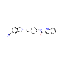 N#Cc1ccc2c(c1)CN(CC[C@H]1CC[C@H](NC(=O)c3cc4ccccc4[nH]3)CC1)C2 ZINC000299805875