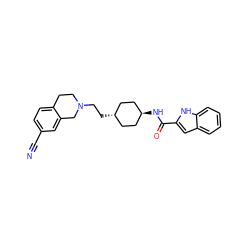 N#Cc1ccc2c(c1)CN(CC[C@H]1CC[C@H](NC(=O)c3cc4ccccc4[nH]3)CC1)CC2 ZINC000253387891