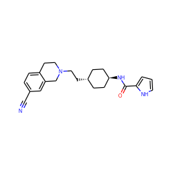 N#Cc1ccc2c(c1)CN(CC[C@H]1CC[C@H](NC(=O)c3ccc[nH]3)CC1)CC2 ZINC000473129037