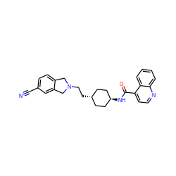 N#Cc1ccc2c(c1)CN(CC[C@H]1CC[C@H](NC(=O)c3ccnc4ccccc34)CC1)C2 ZINC000253684036