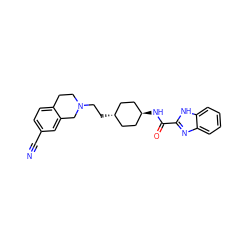 N#Cc1ccc2c(c1)CN(CC[C@H]1CC[C@H](NC(=O)c3nc4ccccc4[nH]3)CC1)CC2 ZINC000473133406