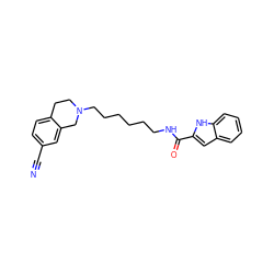 N#Cc1ccc2c(c1)CN(CCCCCCNC(=O)c1cc3ccccc3[nH]1)CC2 ZINC000473131294