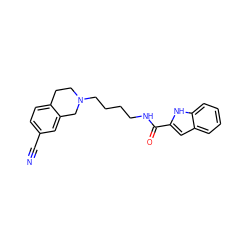 N#Cc1ccc2c(c1)CN(CCCCNC(=O)c1cc3ccccc3[nH]1)CC2 ZINC000040818694