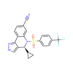 N#Cc1ccc2c(c1)N(S(=O)(=O)c1ccc(C(F)(F)F)cc1)[C@@H](C1CC1)c1c[nH]nc1-2 ZINC000045287693