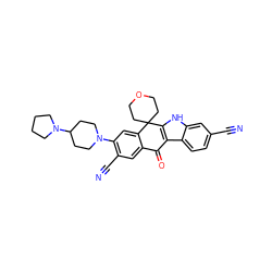 N#Cc1ccc2c3c([nH]c2c1)C1(CCOCC1)c1cc(N2CCC(N4CCCC4)CC2)c(C#N)cc1C3=O ZINC000114802915