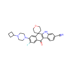 N#Cc1ccc2c3c([nH]c2c1)C1(CCOCC1)c1cc(N2CCN(C4CCC4)CC2)c(F)cc1C3=O ZINC000114801331