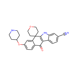 N#Cc1ccc2c3c([nH]c2c1)C1(CCOCC1)c1cc(OC2CCNCC2)ccc1C3=O ZINC000114801407