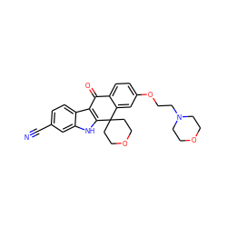 N#Cc1ccc2c3c([nH]c2c1)C1(CCOCC1)c1cc(OCCN2CCOCC2)ccc1C3=O ZINC000117011216