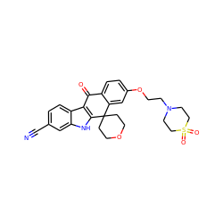 N#Cc1ccc2c3c([nH]c2c1)C1(CCOCC1)c1cc(OCCN2CCS(=O)(=O)CC2)ccc1C3=O ZINC000146051783