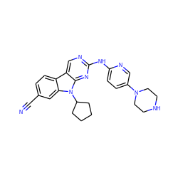 N#Cc1ccc2c3cnc(Nc4ccc(N5CCNCC5)cn4)nc3n(C3CCCC3)c2c1 ZINC000117686923