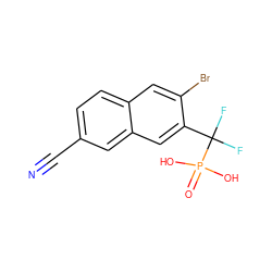 N#Cc1ccc2cc(Br)c(C(F)(F)P(=O)(O)O)cc2c1 ZINC000029047504