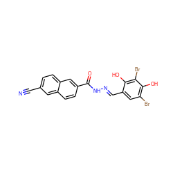 N#Cc1ccc2cc(C(=O)N/N=C/c3cc(Br)c(O)c(Br)c3O)ccc2c1 ZINC000095591195