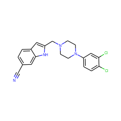 N#Cc1ccc2cc(CN3CCN(c4ccc(Cl)c(Cl)c4)CC3)[nH]c2c1 ZINC000013835357