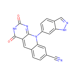 N#Cc1ccc2cc3c(=O)[nH]c(=O)nc-3n(-c3ccc4cn[nH]c4c3)c2c1 ZINC000096282689