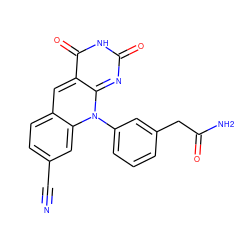 N#Cc1ccc2cc3c(=O)[nH]c(=O)nc-3n(-c3cccc(CC(N)=O)c3)c2c1 ZINC000096282694