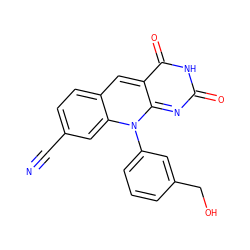 N#Cc1ccc2cc3c(=O)[nH]c(=O)nc-3n(-c3cccc(CO)c3)c2c1 ZINC000096282701