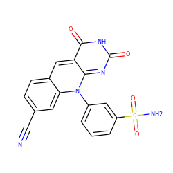 N#Cc1ccc2cc3c(=O)[nH]c(=O)nc-3n(-c3cccc(S(N)(=O)=O)c3)c2c1 ZINC000096282690