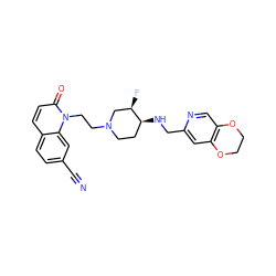 N#Cc1ccc2ccc(=O)n(CCN3CC[C@H](NCc4cc5c(cn4)OCCO5)[C@H](F)C3)c2c1 ZINC000095554052