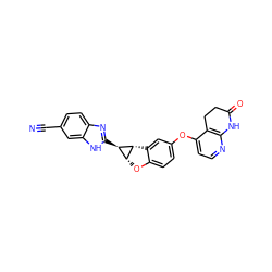 N#Cc1ccc2nc([C@@H]3[C@H]4Oc5ccc(Oc6ccnc7c6CCC(=O)N7)cc5[C@H]43)[nH]c2c1 ZINC000150319874