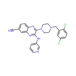 N#Cc1ccc2nc(N3CCN(Cc4cc(Cl)ccc4Cl)CC3)c(Nc3cccnc3)nc2c1 ZINC000144321398