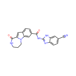 N#Cc1ccc2nc(NC(=O)c3ccc4cc5n(c4c3)CCCNC5=O)[nH]c2c1 ZINC000218276872