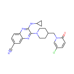 N#Cc1ccc2nc(NC3CC3)c(N3CCC(Cn4cc(Cl)ccc4=O)CC3)nc2c1 ZINC000144479848