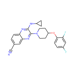 N#Cc1ccc2nc(NC3CC3)c(N3CCC(Oc4ccc(F)cc4F)CC3)nc2c1 ZINC000144460058