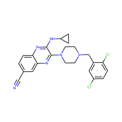 N#Cc1ccc2nc(NC3CC3)c(N3CCN(Cc4cc(Cl)ccc4Cl)CC3)nc2c1 ZINC000144428103