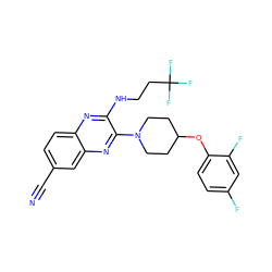 N#Cc1ccc2nc(NCCC(F)(F)F)c(N3CCC(Oc4ccc(F)cc4F)CC3)nc2c1 ZINC000144461749