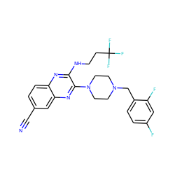 N#Cc1ccc2nc(NCCC(F)(F)F)c(N3CCN(Cc4ccc(F)cc4F)CC3)nc2c1 ZINC000144395492