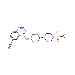 N#Cc1ccc2ncnc(N[C@H]3CC[C@H](N4CCN(S(=O)(=O)C5CC5)CC4)CC3)c2c1 ZINC001772646493