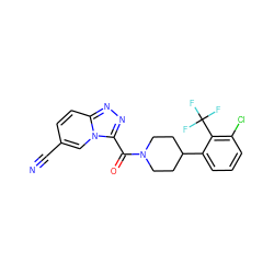 N#Cc1ccc2nnc(C(=O)N3CCC(c4cccc(Cl)c4C(F)(F)F)CC3)n2c1 ZINC001772644864