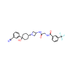 N#Cc1cccc([C@]2(O)CC[C@@H](N3CC(NC(=O)CNC(=O)c4cccc(C(F)(F)F)c4)C3)CC2)c1 ZINC000261135435