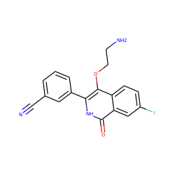 N#Cc1cccc(-c2[nH]c(=O)c3cc(F)ccc3c2OCCN)c1 ZINC000149272576