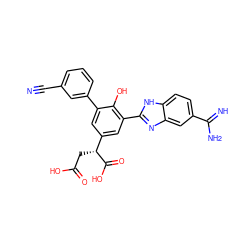 N#Cc1cccc(-c2cc([C@@H](CC(=O)O)C(=O)O)cc(-c3nc4cc(C(=N)N)ccc4[nH]3)c2O)c1 ZINC000014956914