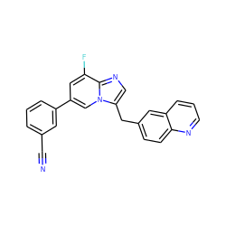 N#Cc1cccc(-c2cc(F)c3ncc(Cc4ccc5ncccc5c4)n3c2)c1 ZINC000205309161