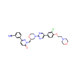 N#Cc1cccc(-c2ccc(=O)n(C[C@@H]3CN(c4ncc(-c5ccc(OCCN6CCOCC6)c(Cl)c5)cn4)CCO3)n2)c1 ZINC000205742437