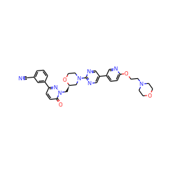 N#Cc1cccc(-c2ccc(=O)n(C[C@@H]3CN(c4ncc(-c5ccc(OCCN6CCOCC6)nc5)cn4)CCO3)n2)c1 ZINC000205700050